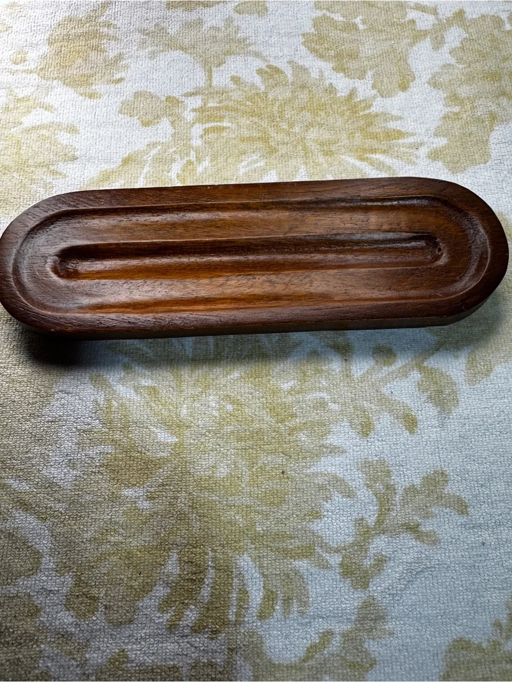 Thick Clear Oval Glass Container/Organizer w/ Brown Wooden Lid Cover